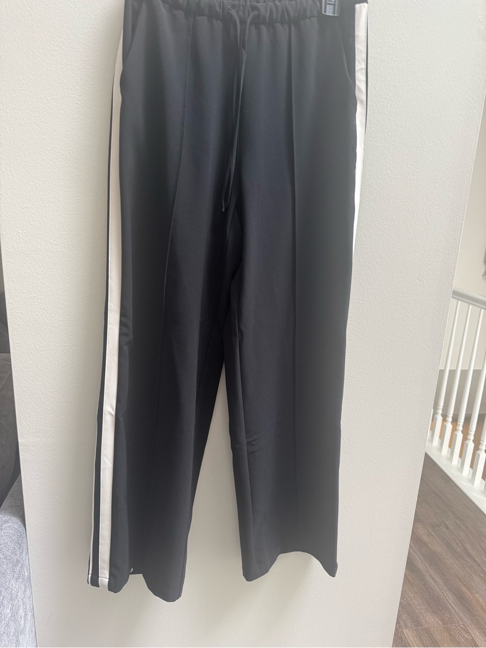 Athleta Black Wide-Leg Pants with White Side Stripe
